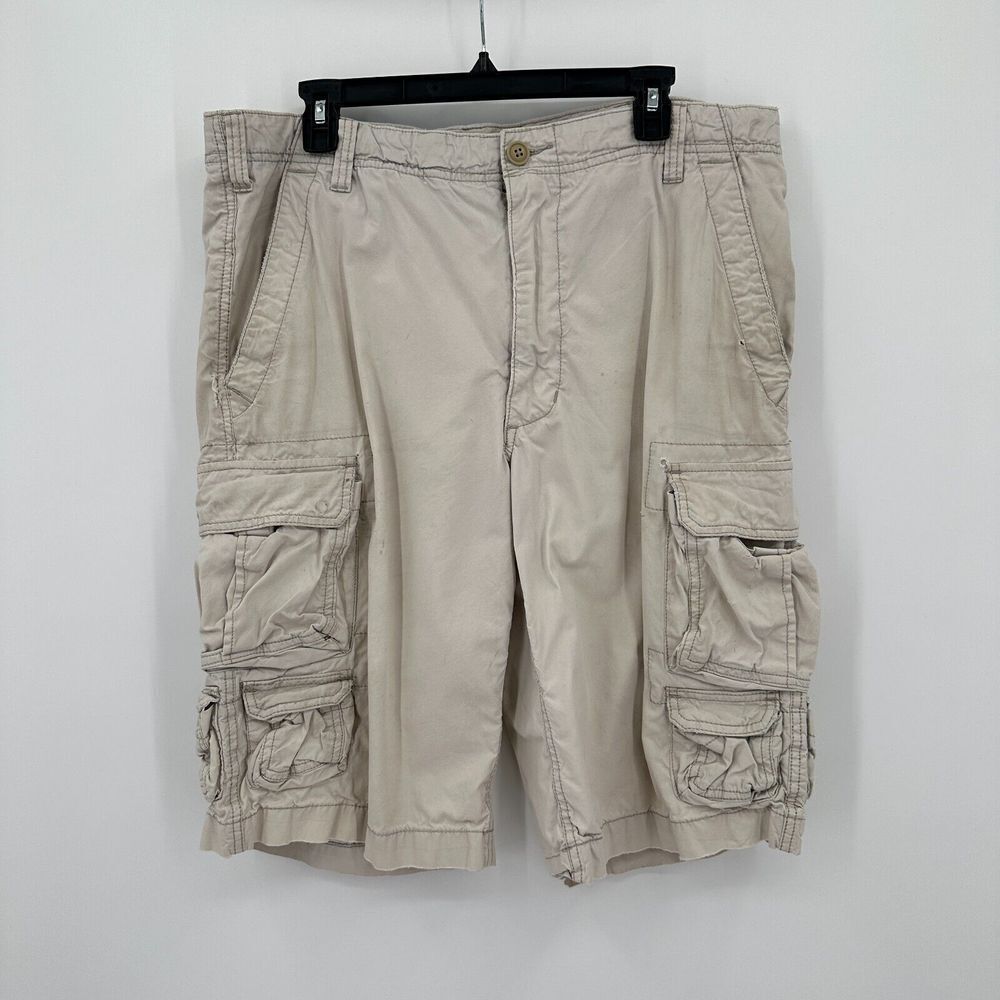 Vintage Express Cargo Shorts Mens 36 Cream Utility Streetwear Baggy Y2K Normcore